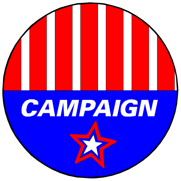 The image shows two circular stickers with a patriotic theme featuring an American flag design on both sides of each circle; in one side is text that reads "CAMPAIGN" accompanied by a star graphic, and below it appears to be another word partially obscured or cut off from view.