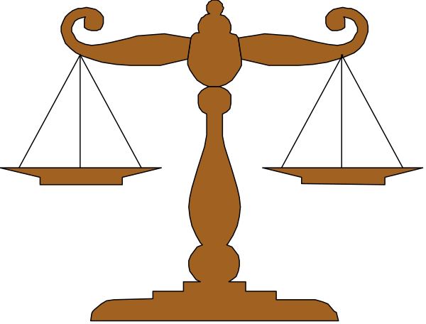 The image shows a black and white silhouette of an old-fashioned scale with two bowls on either side, symbolizing balance or justice; it is set against a dark background that contrasts sharply with its lighter coloring.