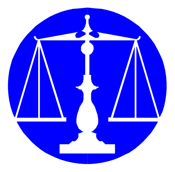 The image shows a blue circle with an illustration of a scale on it inside another larger black circle that has two white lines forming its border.