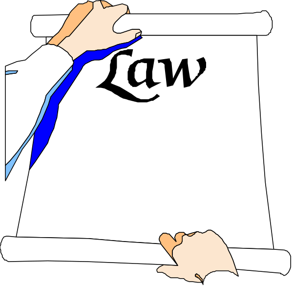 The image shows a hand holding up an open scroll with "LAW" written on it against a black background; there is another similar-looking paper in front of this one that has been partially obscured by hands, and below them appears to be more blank papers or documents waiting for the same treatment.