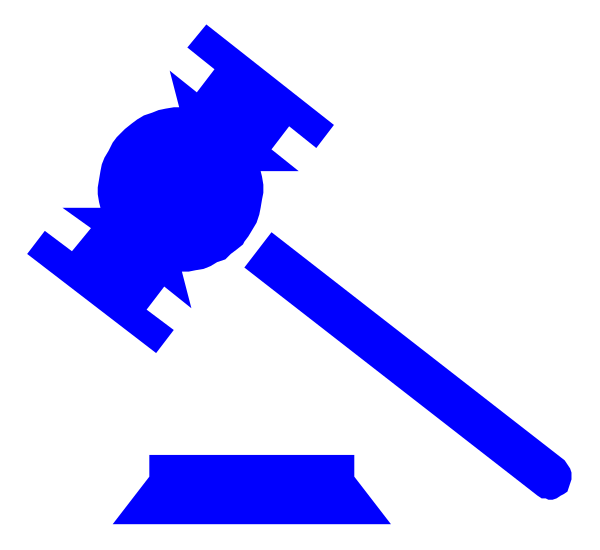The image shows a stylized illustration of a gavel with an attached scale symbolizing justice next to it is a blue tie-dye effect that represents water damage on what appears to be paper or cardboard, and there's also a small depiction of a judge's bench.