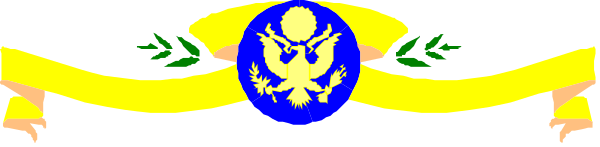 The image shows a yellow banner with two blue ribbons on either side of it; there is no text present in this clip-art illustration.