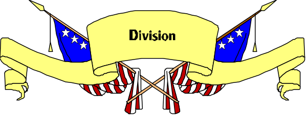 The image shows a graphic of an American flag on top with two ribbons tied around it at its base; below that is text reading "DIVISION" in bold letters against a black background.