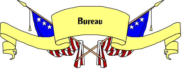 The image shows a graphic with text that reads "Bureau" atop what appears to be an American flag design on either side of it; there is also some sort of emblem in between these two flags, but its details aren't clear due to resolution and size constraints.