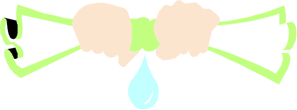 The image shows a cartoon of two hands holding up an object with water droplets falling from it onto another hand below.