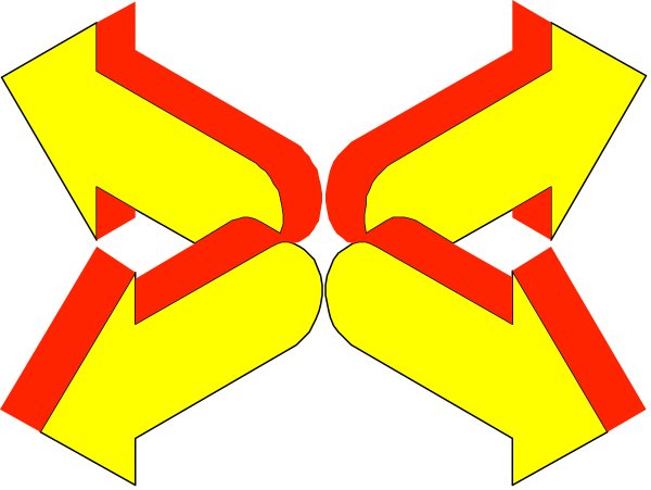 The image shows a stylized graphic with two intertwined red arrows forming an "X" shape against a black background.