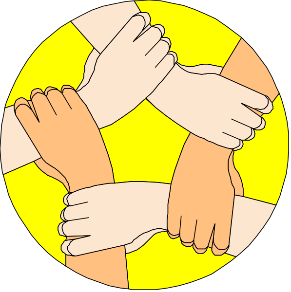 The images show two different scenes of a group of hands holding each other together with fingers interlocked from above viewpoint; in one image, all five visible hand-fingers appear to be white against black backgrounds and have no distinct features like nails or jewelry on them, while the second has similar color contrast but includes more detailed shading that suggests skin texture.