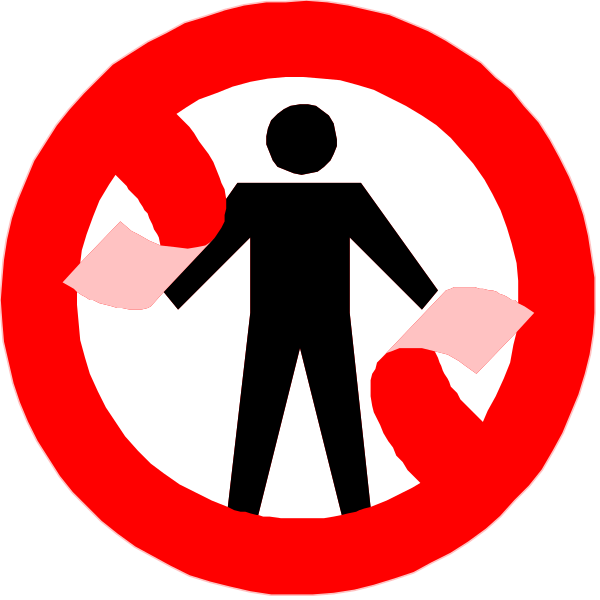 The image shows a red circle with two white arrows pointing to each other around an icon of a person holding papers; above this symbol is another similar sign but without any paper in hand.