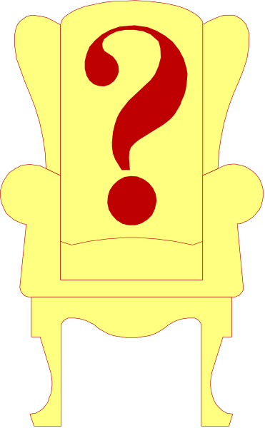 The image shows a yellow chair with an exclamation mark superimposed on it against a black background.