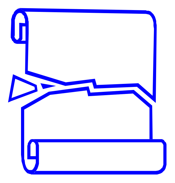 The image shows a blue line drawing of an open roll of paper with two pieces torn out at either end, resembling toilet tissue rolls on top of each other against a black background.