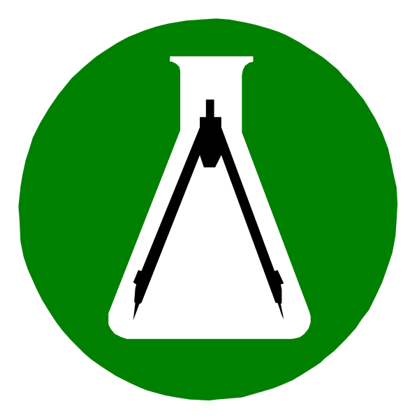 The logo features a green flask with an angle ruler on it inside of a circle that has a white border.