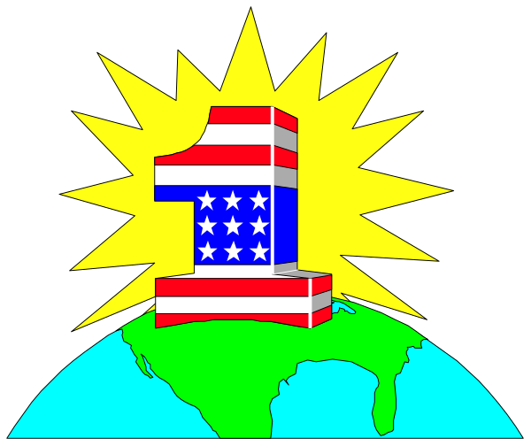 The image shows a stylized graphic with an American flag on top of what appears to be a block labeled "1" in front of a sunburst background that includes rays emanating from behind it, suggesting brightness and energy; below this is another smaller box marked as the number 2. To the left side there's a globe showing parts of Africa with landmasses visible but no specific details about countries or geographical features are provided in the image. The overall style suggests that these blocks represent some form of achievement, progression, or ranking system related to global issues