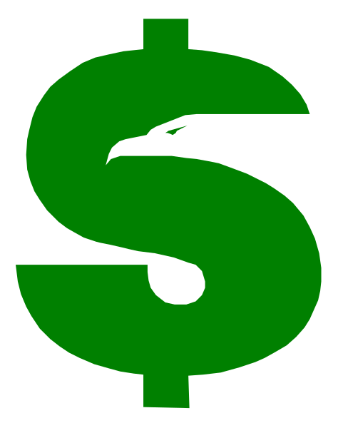 The image shows a dollar sign with money around it against a black background.