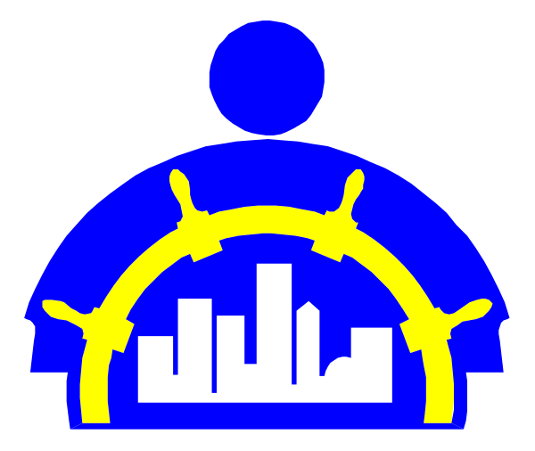 The logo features a stylized blue arch with two yellow wings on either side of an abstract city skyline at its center. Above this emblem is a small circular icon resembling a globe in white, and below it there's text that reads "GPS" followed by the word "TRAVEL."