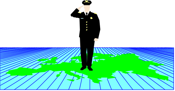 The image shows a man standing on stage with green liquid spilled around him; he is wearing an officer's uniform.