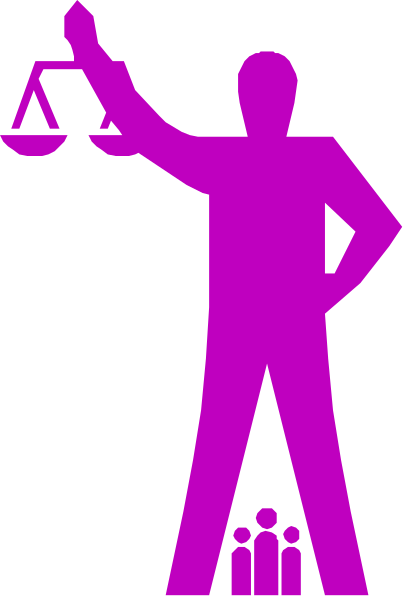 The image shows a black and white silhouette of an iconic statue known as "The Statue Of Liberty" holding up her torch with one hand while balancing on a pedestal in front of which is depicted a scale, symbolizing justice; behind this figure stands another smaller humanoid shape that appears to be pointing towards the larger figure.