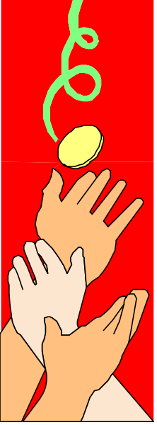 The image shows a red banner with hands reaching out towards it from both sides; there is no text present on this portion of the photo.