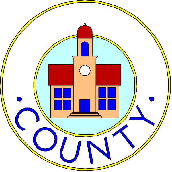 The image shows two logos for "County" with a schoolhouse design on them against different backgrounds; there is no text present in this clip-art version of the images provided.