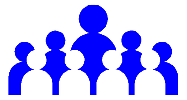 The image shows a group of silhouetted figures standing together with their backs to each other against an indistinct background; there is no text present in this clip-art illustration.