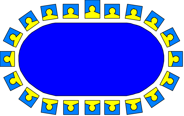 The image shows a blue oval with several yellow dots arranged around it on what appears to be an abstract background that resembles circuitry lines in black against a gray backdrop.