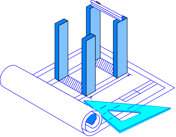 The image shows a blueprint of an architectural model with three towers on top against a black background; there is also a ruler indicating scale at 1:50 to the right side of the drawing, and it appears that one tower has been partially removed or cut out from its base. There are no texts present in this image. The style suggests an architectural conceptualization with measurements provided for reference.