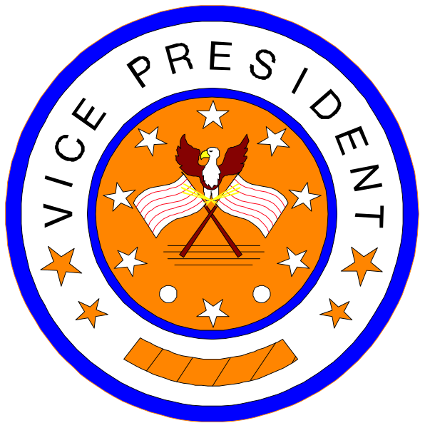 The images show two different designs of a round emblem with text on it that reads "VICE PRESIDENT."