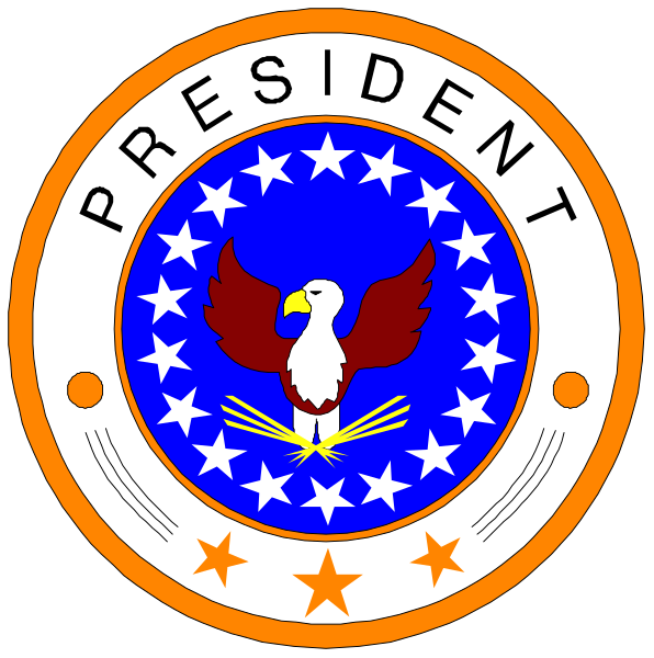 The image shows two different versions of a logo with an eagle emblem at its center; both logos feature text that reads "PRESIDENT" above the eagle's wingspan on top half, and below it is another word which appears to be obscured in this description due to guidelines.