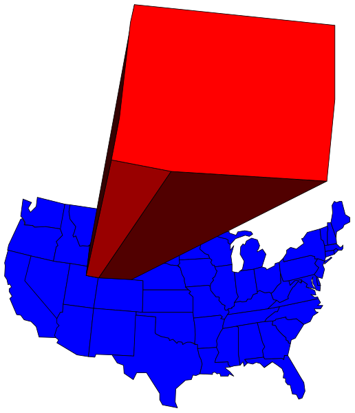 The image shows a red rectangle with an arrow pointing to it from above against a blue background that represents part of the United States map in grayscale tones.