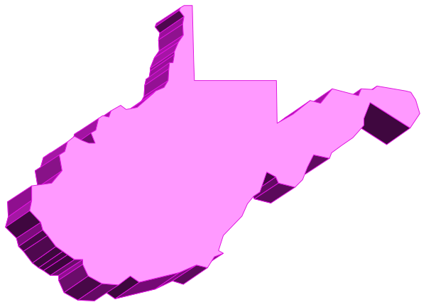 The image shows a pink silhouette of an outline that resembles West Virginia on top of another shape which is also in purple but does not have any recognizable features to identify it as anything specific.