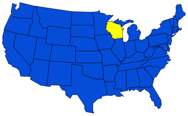 The map shows a blue state with yellow highlighting an area labeled "Yellow".