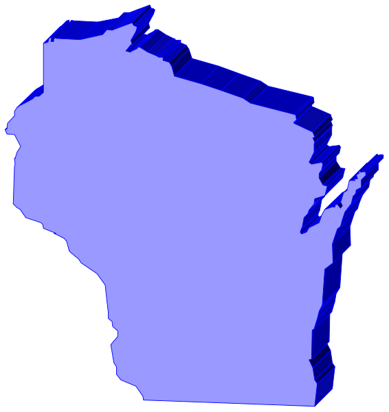 The image shows a map of Michigan with two different states highlighted: Wisconsin to its right is colored blue while Minnesota on its left remains in white.