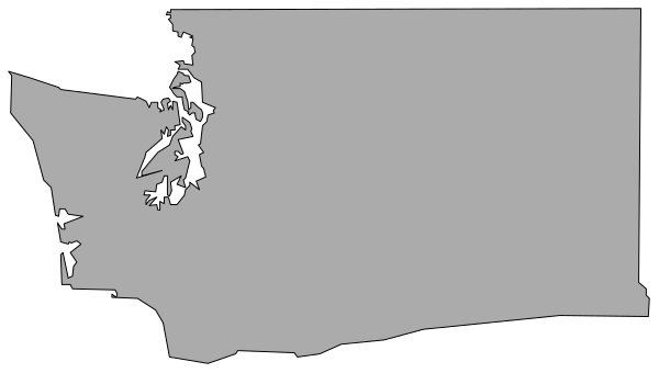 The image shows a black and white map of Washington state with an overlaid silhouette that appears to be a person's head in profile view on top right corner.
