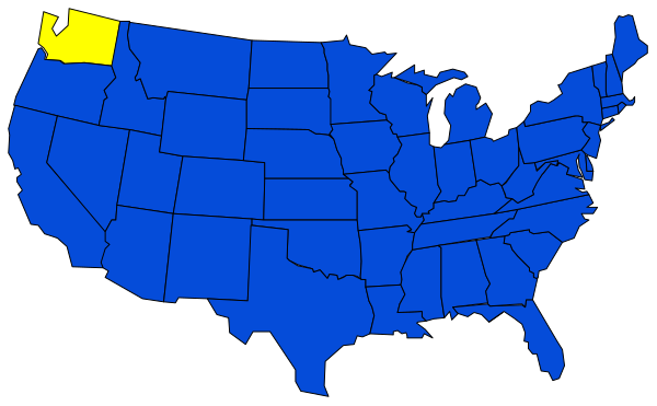 The map shows a blue outline of the United States with Alaska highlighted by yellow coloring on top left corner.