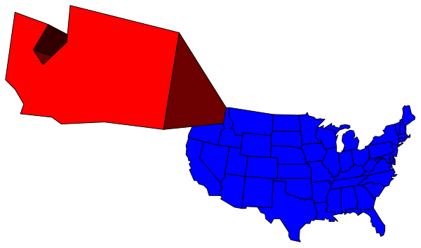 The map shows a red state with an arrow pointing to it from another location labeled "Canada."