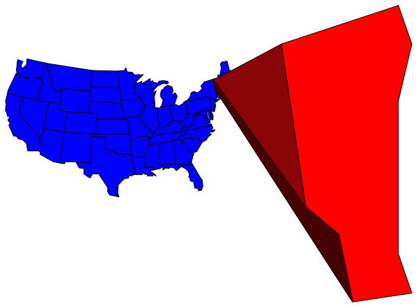 The image shows a map of the United States with two states highlighted: red for Alabama and blue for California.