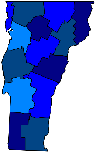 The image shows a map with various colored areas representing different regions within an area labeled "Vermont."
