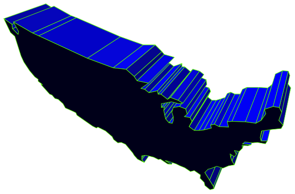 The image shows a stylized map of California with blue shading on it against a dark background.
