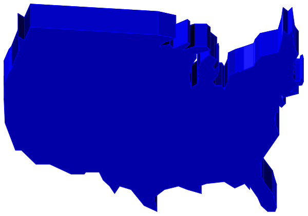 The image shows a stylized map of the United States with blue shading over it against a black background.
