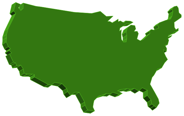 The image shows a stylized map of the United States with green shading on it, indicating some form of data overlay such as population density or environmental impact zones.
