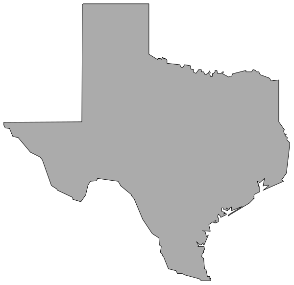 The black and white map shows a simplified outline of Texas with its major cities labeled: Houston, Dallas-Fort Worth, Austin, San Antonio, Corpus Christi, El Paso, Amarillo, Lubbock, Beaumont, Midland (Odessa), Abilene.