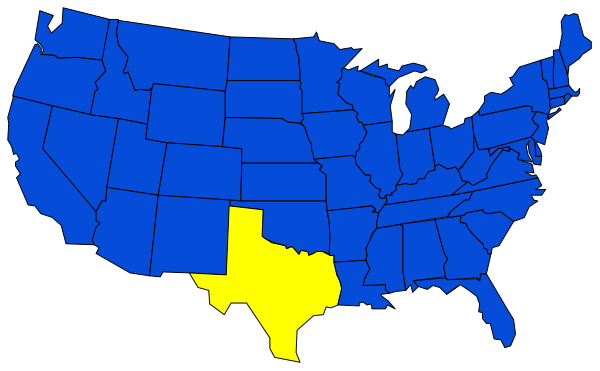 The map shows a section of the United States with states highlighted; it includes California (CA), Nevada (NV) near Utah (UT), Arizona (AZ), New Mexico (NM), Texas (TX), Oklahoma (OK), and part of Colorado (CO).