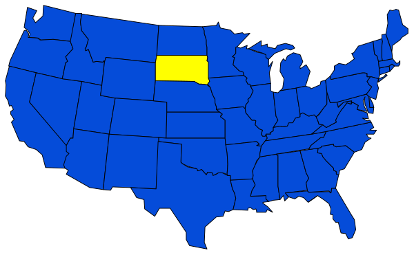 The map shows a blue state with yellow borders labeled "Wisconsin" within an outline of the United States on a black background.