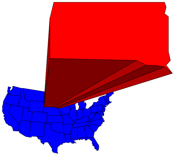 The image shows a map of North America with an overlaid red rectangle labeled "Red Zone" on top of it, suggesting some sort of warning or area of concern within that region; there is also another smaller rectangular shape in blue and white to its right which appears like radar data or satellite imagery.