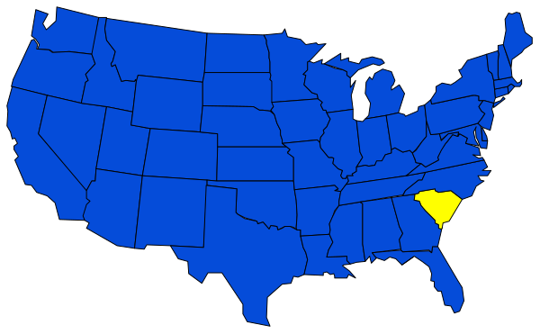 The map shows a blue United States with states highlighted; there's an overlay of two rectangles: yellow for Florida and red for Texas.