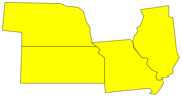 The image shows a stylized map with highlighted areas that appear to be states within an outline of what could represent part of the United States; it is in black-and-white coloration except for one area which has been colored yellow, possibly indicating some form of selection or emphasis on this particular region.