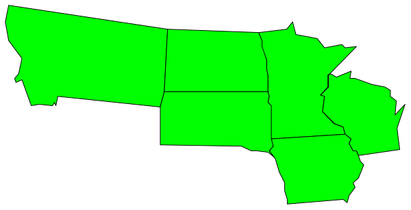 The image shows a stylized map of an area with highlighted regions marked by green coloring on top of it.