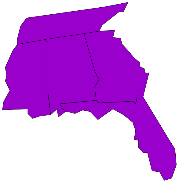 The image shows a purple map of Florida with two different states highlighted: on top is shown as "Florida" in white text while below it appears to be another state labeled similarly but without any visible name, and there's an arrow pointing from one to the other indicating travel or comparison between them.