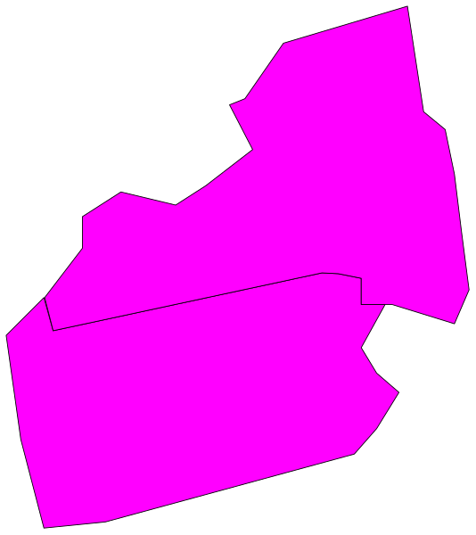 The image shows a pink map with two distinct areas highlighted by black lines against a dark background.