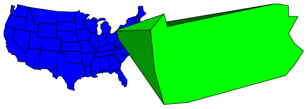 The image shows a map of the United States with two states highlighted: New York (in blue) and Florida (in green).