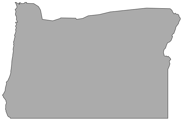 The image shows a black and white map of Washington state with its borders outlined against a gray background.